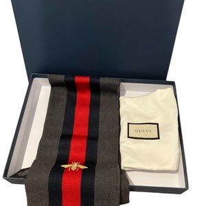 Gucci Wool Silk Web Bee Scarf Grey